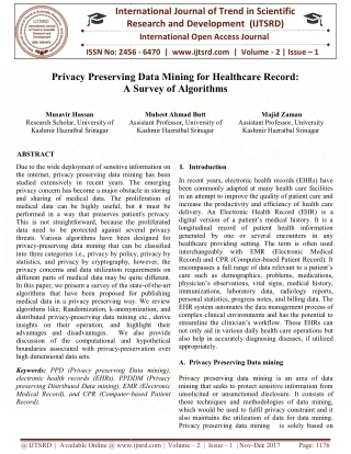 Privacy Preserving Data Mining for Healthcare Record A Survey of Algorithms