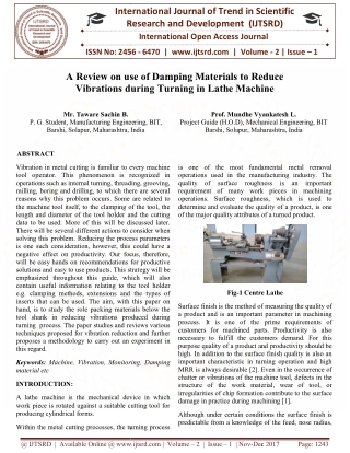 A Review on use of Damping Materials to Reduce Vibrations during Turning in Lathe Machine