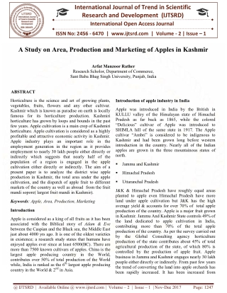 A Study on Area, Production and Marketing of Apples in Kashmir