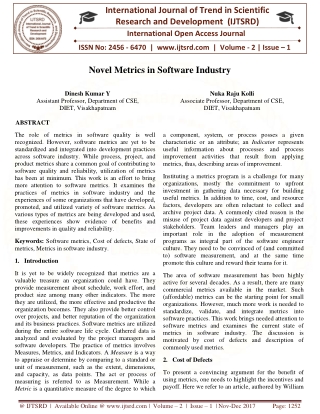 Novel Metrics in Software Industry