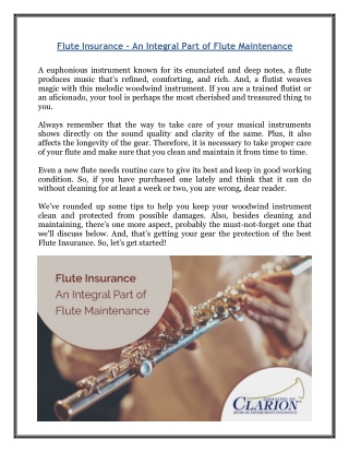 Flute Insurance - An Integral Part of Flute Maintenance