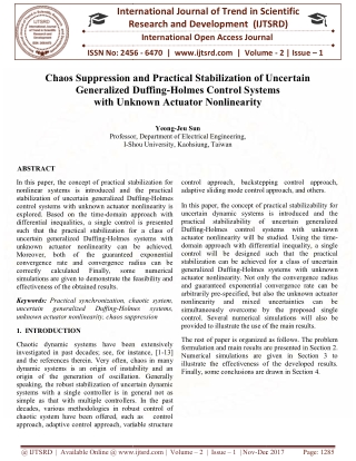 Chaos Suppression and Practical Stabilization of Uncertain Generalized Duffing Holmes Control Systems with Unknown Actua