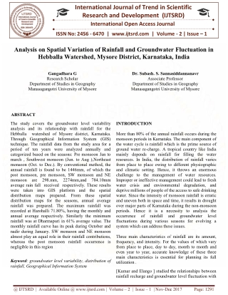 Analysis on Spatial Variation of Rainfall and Groundwater Fluctuation in Hebballa Watershed, Mysore District, Karnataka,