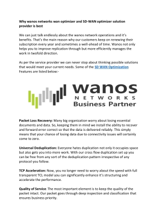 Why wanos networks wan optimizer and SD-WAN optimizer solution provider is best