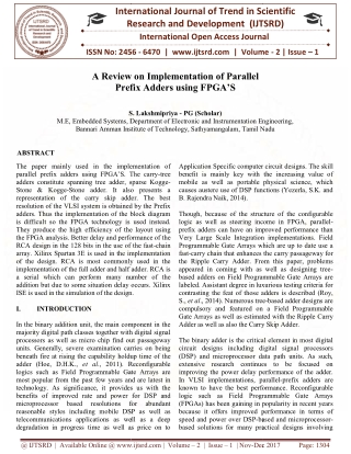 A Review on Implementation of Parallel Prefix Adders using FPGA'S