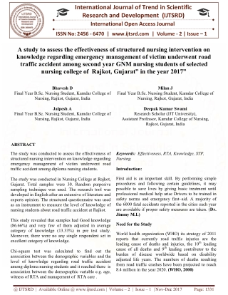 A study to assess the effectiveness of structured nursing intervention on knowledge regarding emergency management of vi