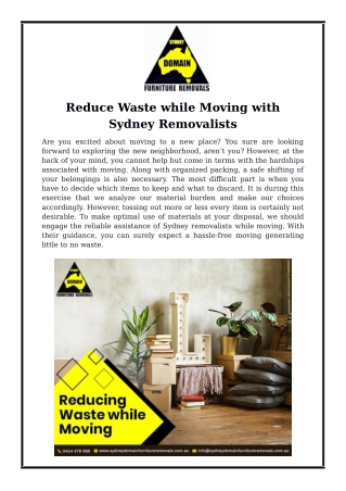 Reduce Waste while Moving with Sydney Removalists