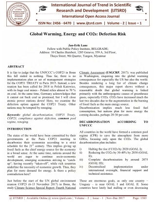 Global Warming, Energy and CO2s Defection Risk