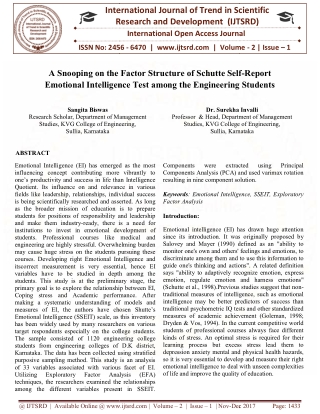 A Snooping on the Factor Structure of Schutte Self Report Emotional Intelligence Test among the Engineering Students