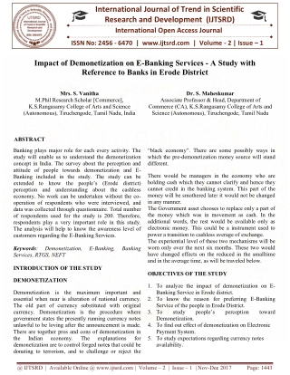 Impact of Demonetization on E Banking Services A Study with Reference to Banks in Erode District