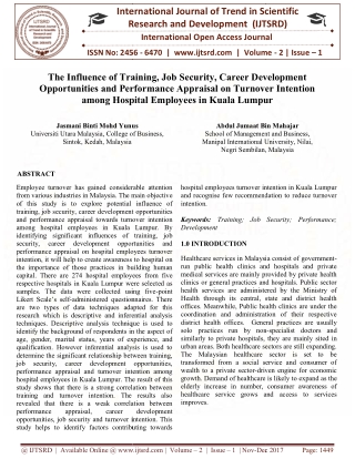 The Influence of Training, Job Security, Career Development Opportunities and Performance Appraisal on Turnover Intentio