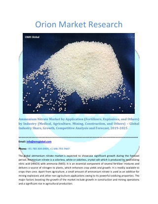 Ammonium Nitrate Market Segmentation, Forecast, Market Analysis, Global Industry Size and Share to 2025