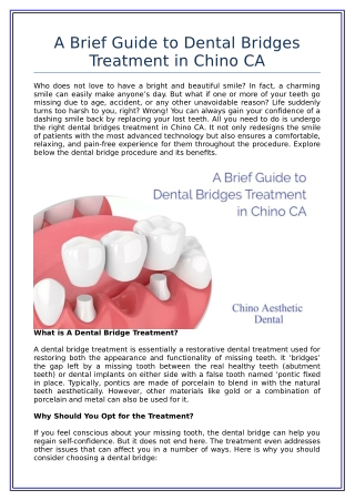 A Brief Guide to Dental Bridges Treatment in Chino CA