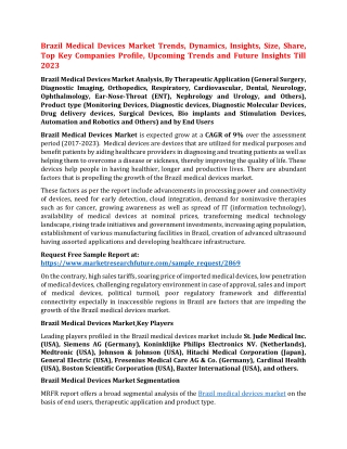 Brazil Medical Devices Market Trends, Dynamics, Insights, Size, Share, Top Key Companies Profile, Upcoming Trends and Fu