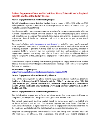 Patient Engagement Solution Market Size, Share, Future Growth, Regional Insights and Global Industry Trends
