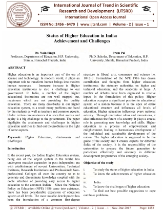 Status of Higher Education in India Achievement and Challenges