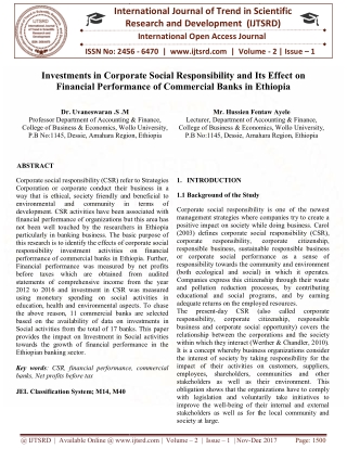Investments in Corporate Social Responsibility and Its Effect on Financial Performance of Commercial Banks in Ethiopia