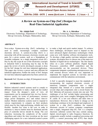 A Review on System on Chip SoC Designs for Real Time Industrial Application