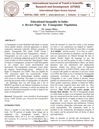 Educational Inequality in India A Review Paper for Transgender Population