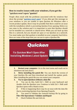 How to resolve issues with your windows, if you get the “quicken won’t open “quotes?