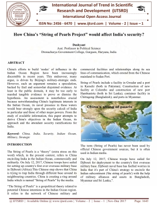 How China's "String of Pearls Project" would affect India's security