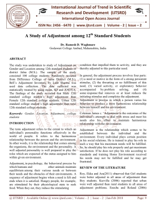 A Study of Adjustment among 12th Standard Students