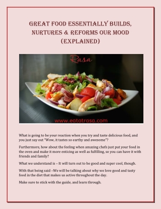 Great Food Essentially Builds, Nurtures & Reforms Our Mood (Explained)