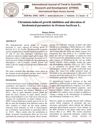 Chromium induced growth inhibition and alteration of biochemical parameters in Ocimum basilicum L.