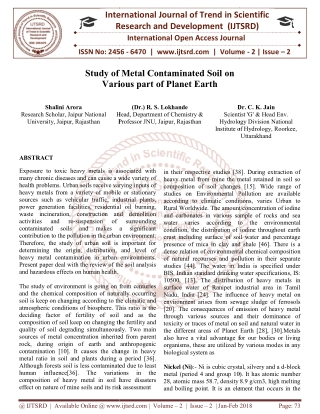 Study of Metal Contaminated Soil on Various part of Planet Earth