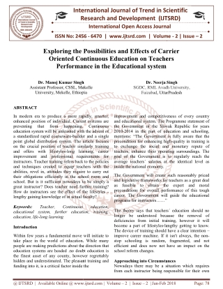 Exploring the Possibilities and Effects of Carrier Oriented Continuous Education on Teachers Performance in the Educatio