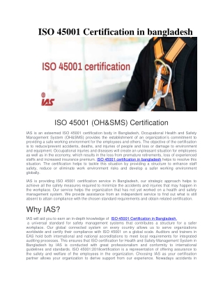 ISO 45001 Certification in Bangladesh