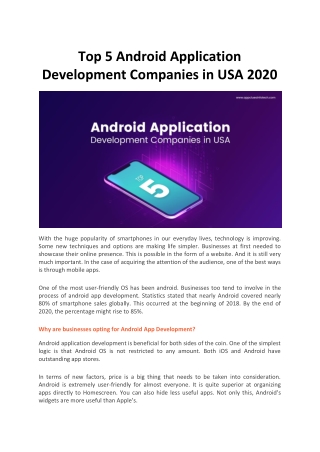 Top 5 Android Application Development Companies in USA 2020
