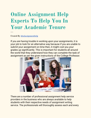 Online Assignment Help Experts To Help You In Your Academic Tenure - IdealAssignmentHelp