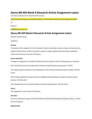 Devry NR 439 Week 6 Research Article Assignment Latest