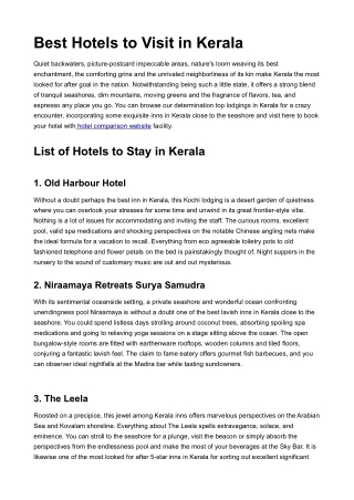 Best hotels to visit in kerala