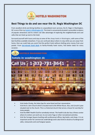 Best Things to do and see near the St. Regis Washington DC