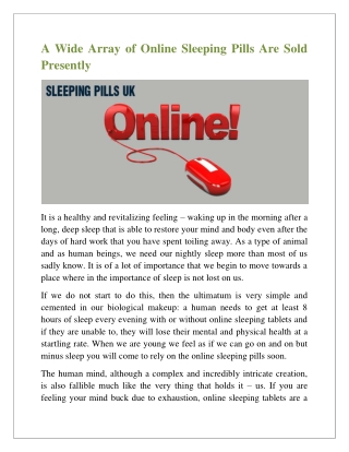 A Wide Array of Online Sleeping Pills Are Sold Presently
