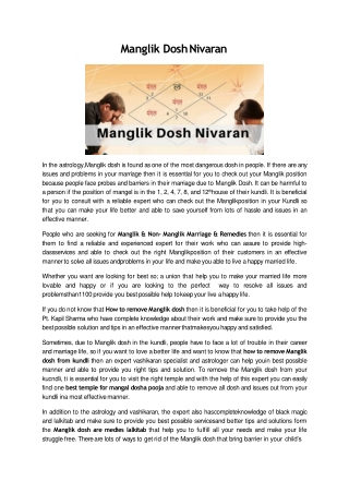 Manglik Dosh Nivaran - manglik dosh solution