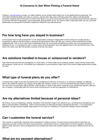 10 Inquiries to Ask When Selecting a Funeral Home