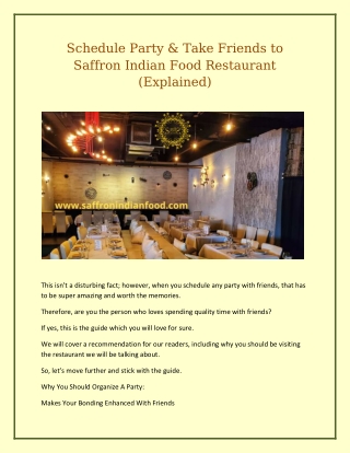 Schedule Party & Take Friends to SaffronIndianFood Restaurant (Explained)