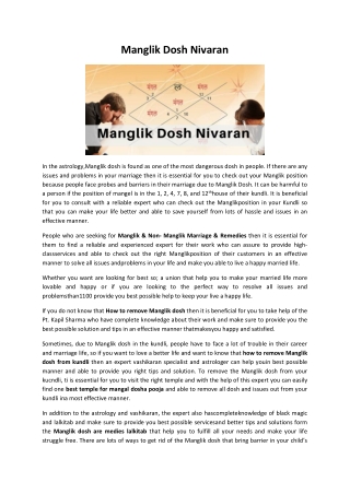 Manglik Dosh Nivaran - manglik dosh solution