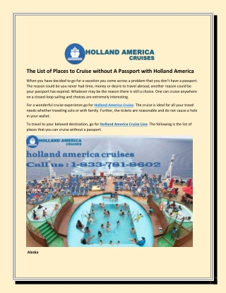 The List of Places to Cruise without A Passport with Holland America