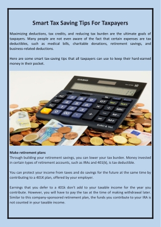 Smart Tax Saving Tips For Taxpayers