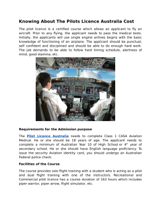 Knowing About The Pilots Licence Australia Cost