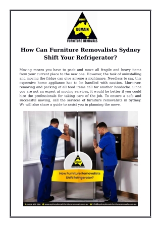 How Can Furniture Removalists Sydney Shift Your Refrigerator?