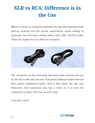 XLR vs RCA: Difference is in the Use