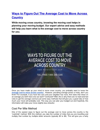 Ways to Figure Out The Average Cost to Move Across Country