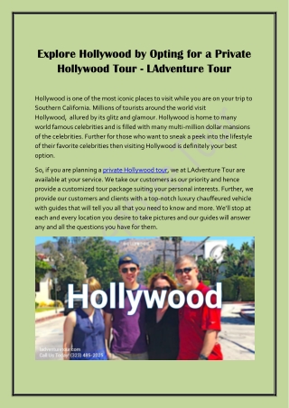 Explore Hollywood by Opting for a Private Hollywood Tour - LAdventure Tour