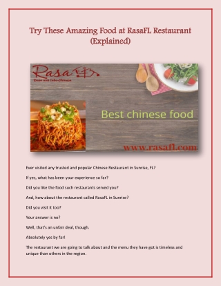 Try These Amazing Food at RasaFL Restaurant (Explained)