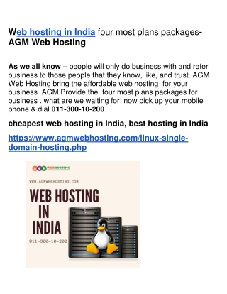 Web hosting in India four most plans packages-AGM Web Hosting